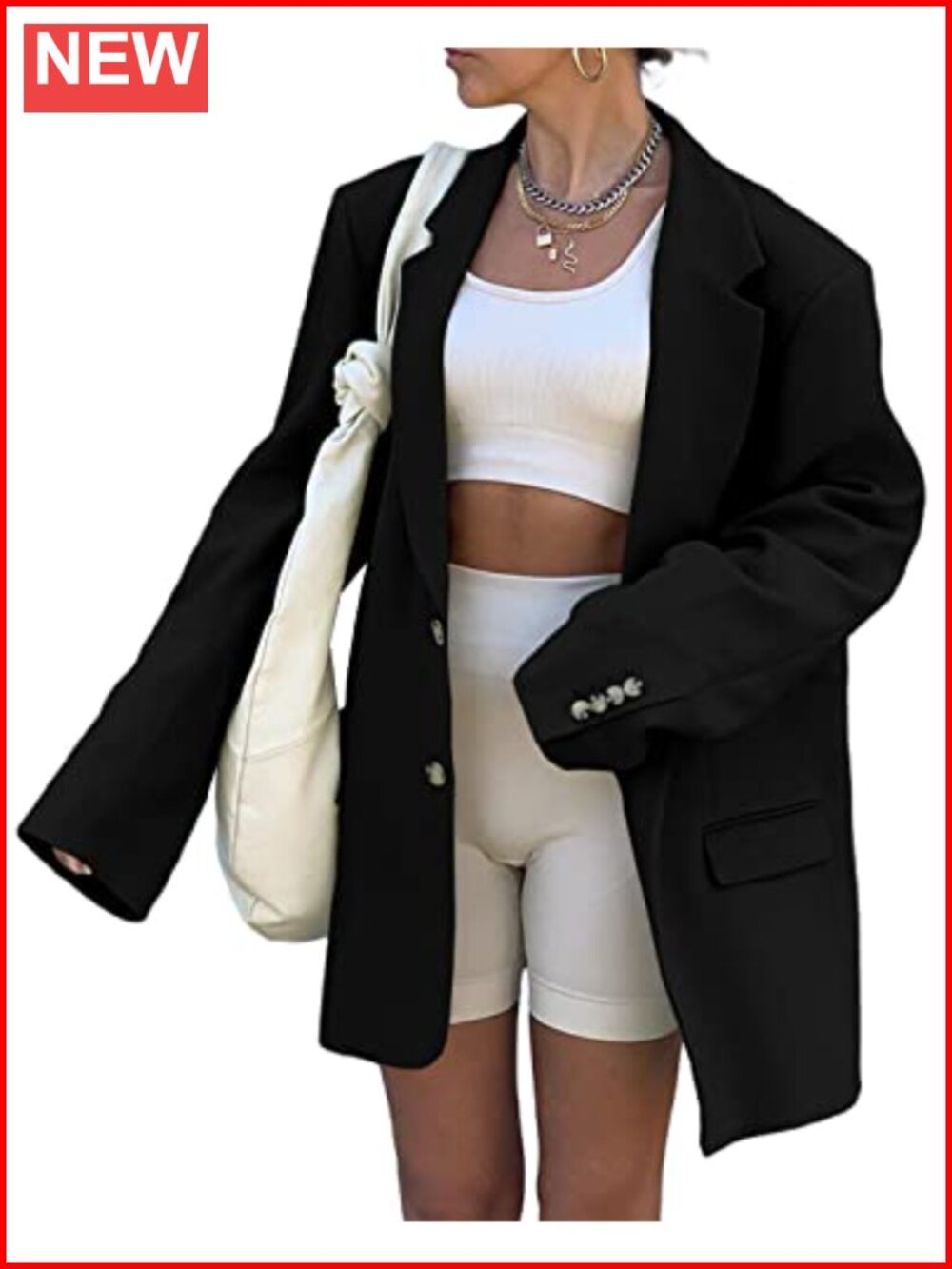 Oversized Blazer Long Sleeve Lapel Collar Double Breasted Office Casual Open